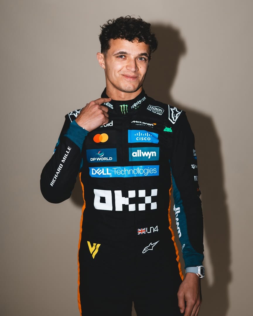Full body display of 2025 Lando Norris F1 Abu Dhabi Grand Prix replica race suit