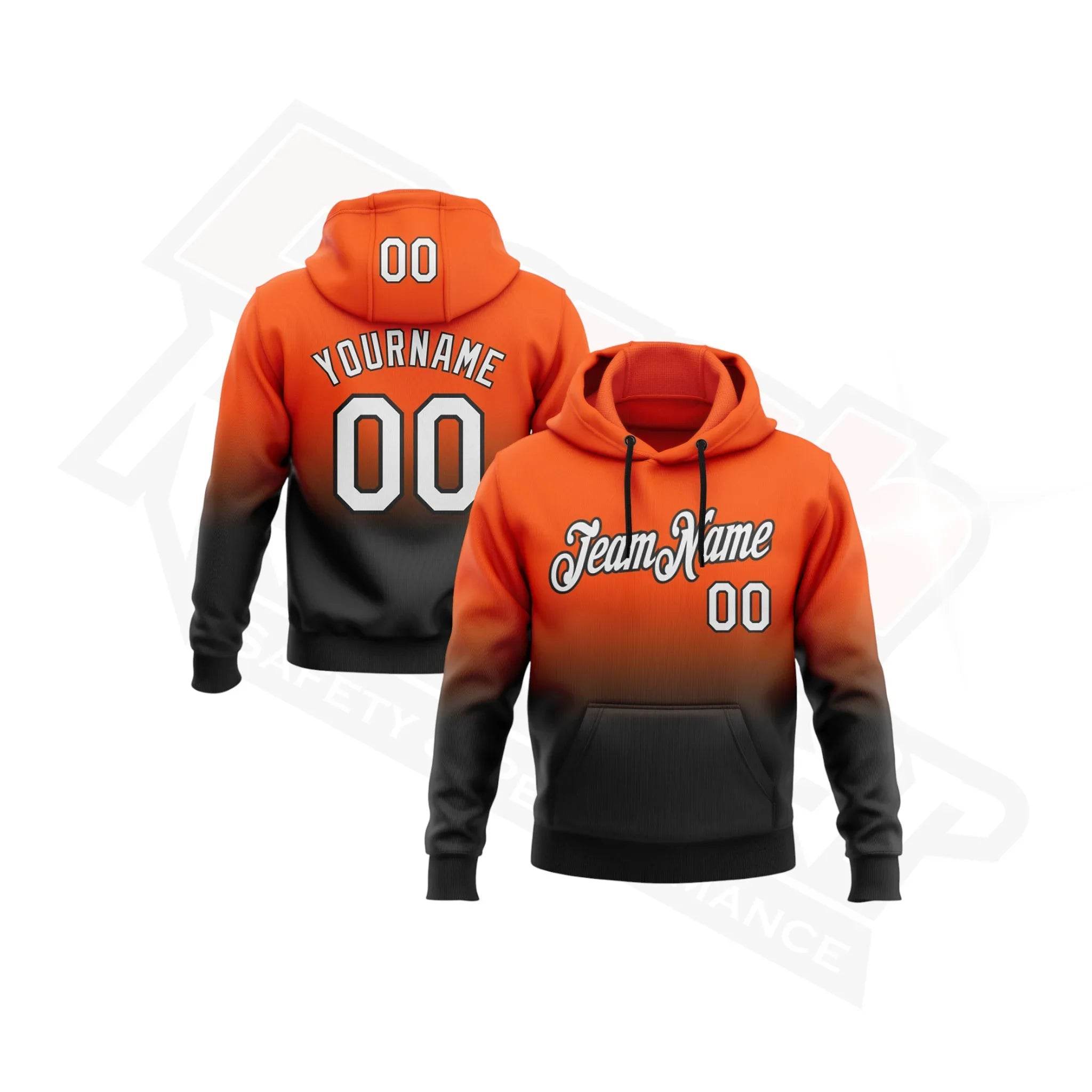Custom Stitched Orange, White & Black Fade Sports Hoodie - Dash Racegear Store