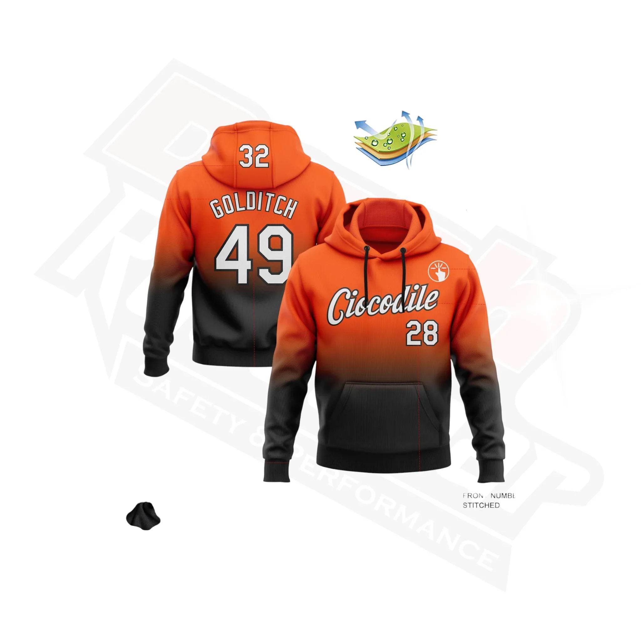 Custom Stitched Orange, White & Black Fade Sports Hoodie - Dash Racegear Store