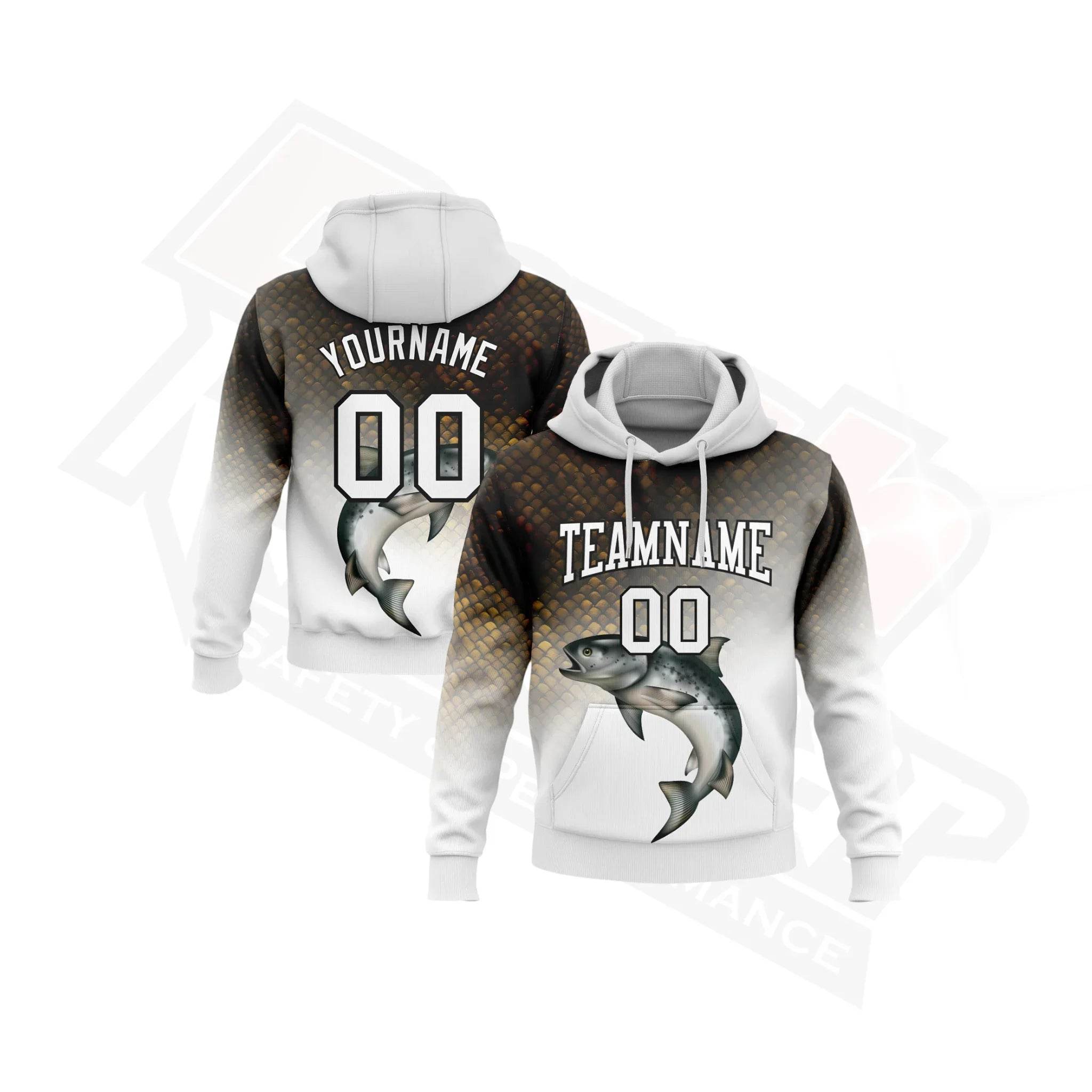 Custom Stitched White & Black-Old Gold 3D Rainbow Trout Fishing Hoodie - Dash Racegear Store