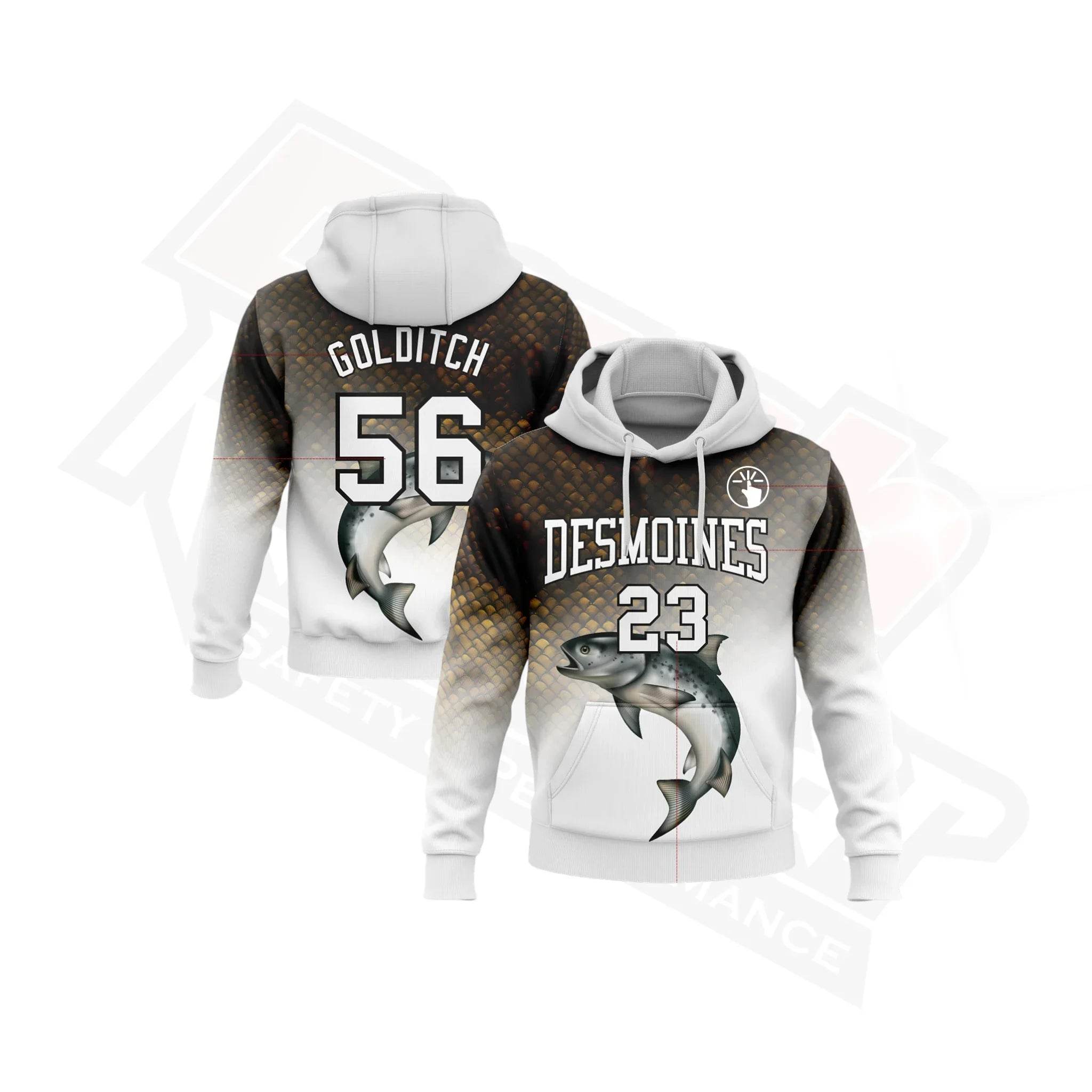 Custom Stitched White & Black-Old Gold 3D Rainbow Trout Fishing Hoodie - Dash Racegear Store