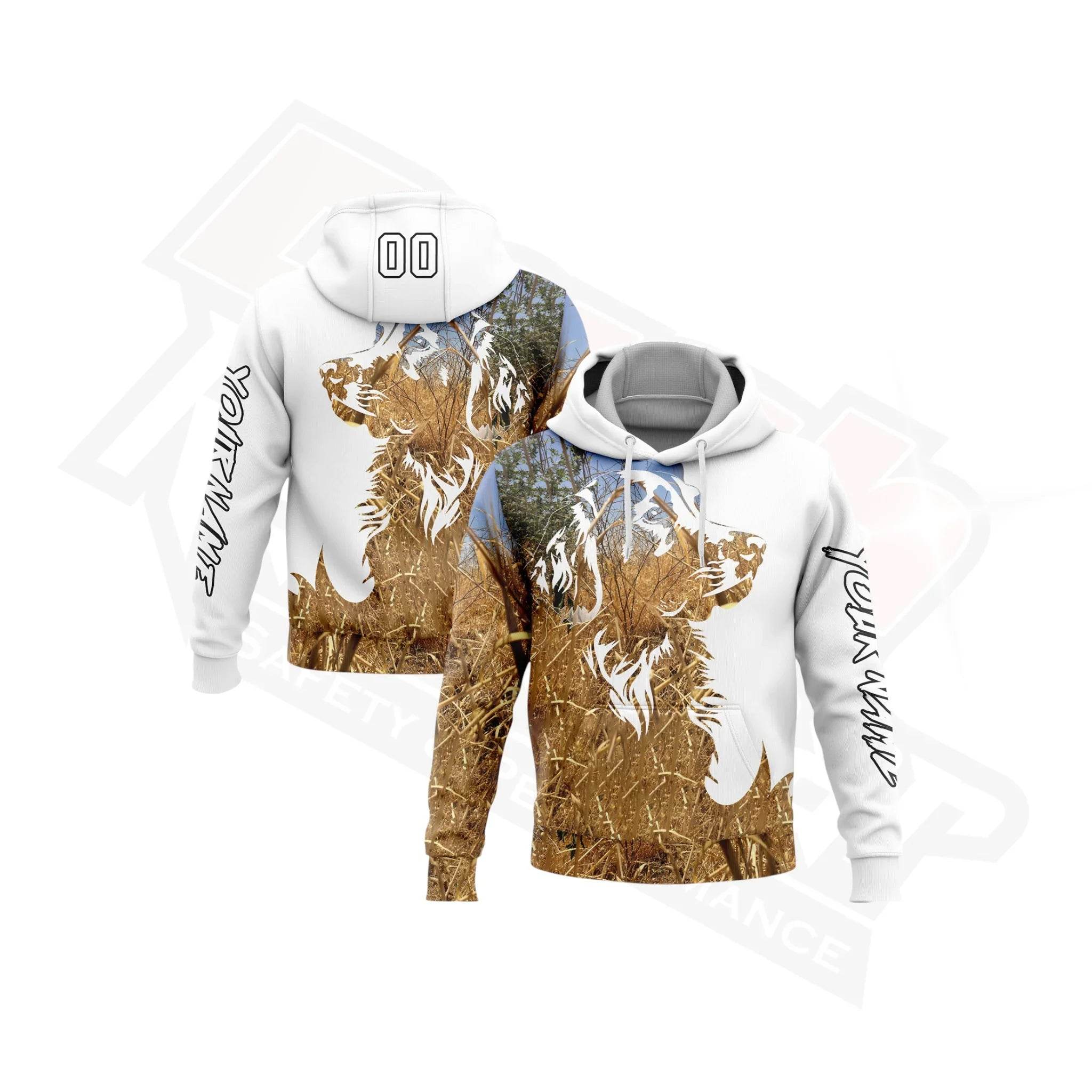 Custom Stitched White & Black 3D Dog Hunting Sports Hoodie - Dash Racegear Store