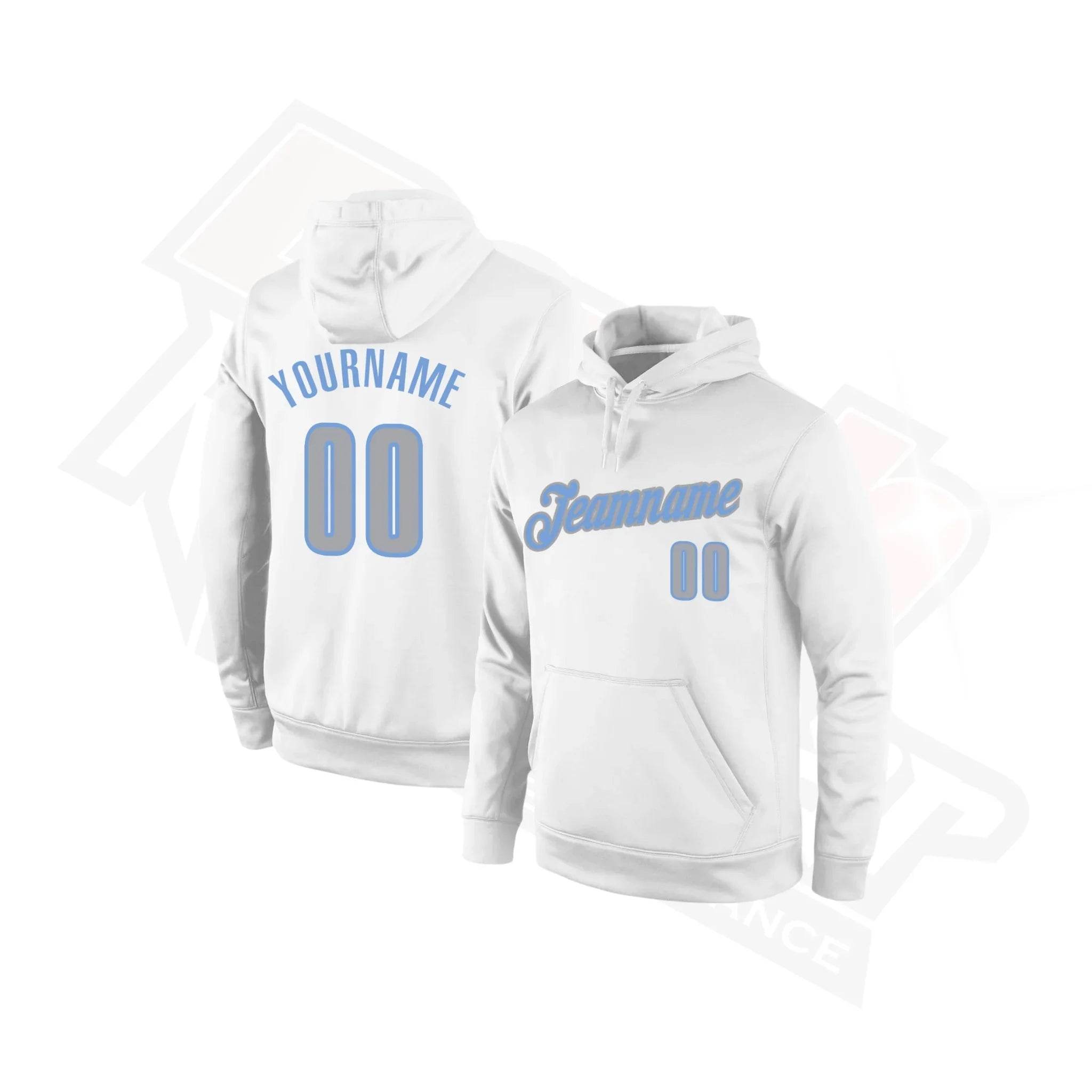 Custom Stitched White & Gray Light Blue Sports Hoodie - Dash Racegear Store