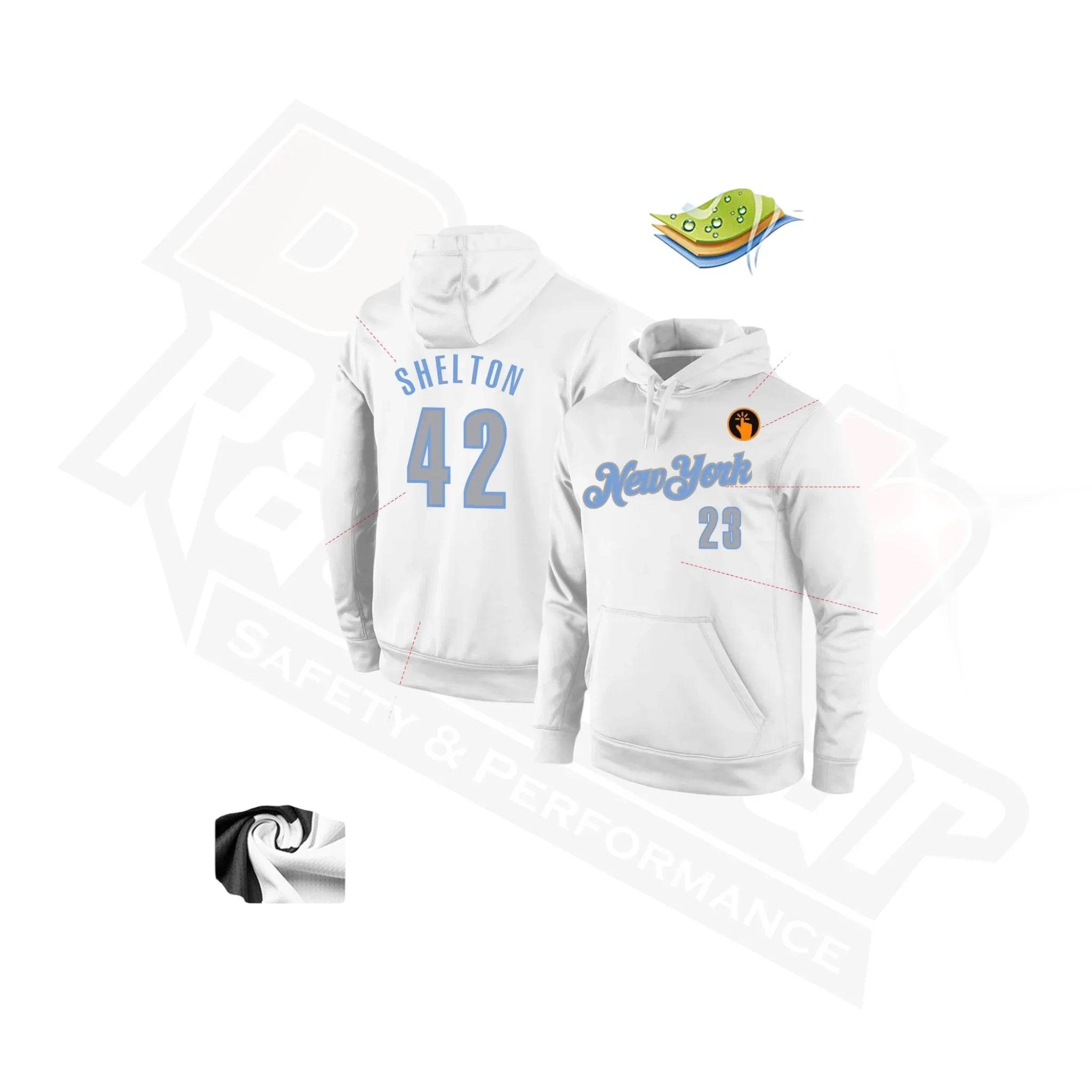 Custom Stitched White & Gray Light Blue Sports Hoodie - Dash Racegear Store