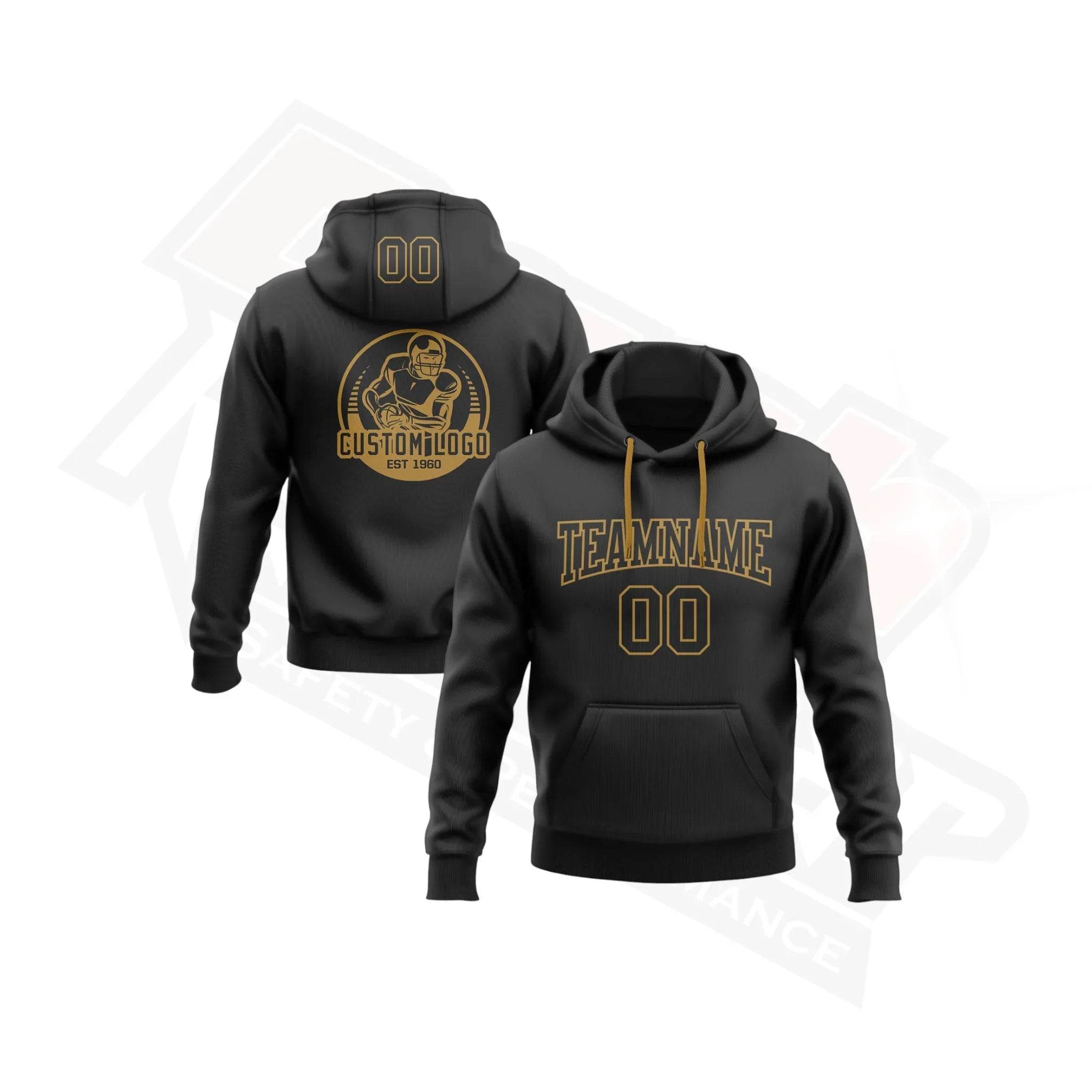Custom Stitched Black & Old Gold Football Pullover Hoodie - Dash Racegear Store