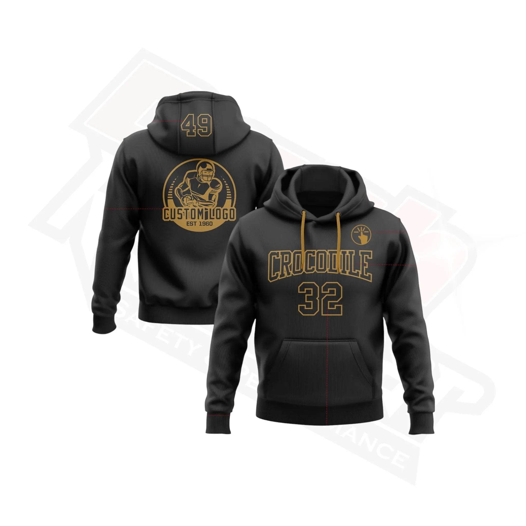 Custom Stitched Black & Old Gold Football Pullover Hoodie - Dash Racegear Store