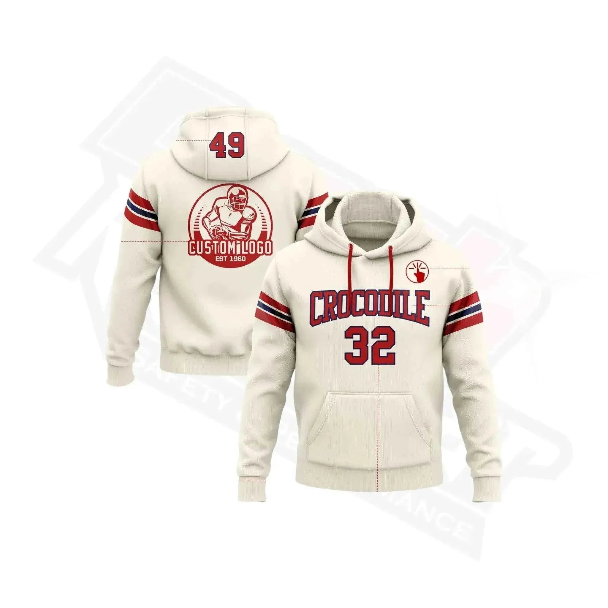 Custom Stitched Cream, Red & Navy Football Pullover Hoodie