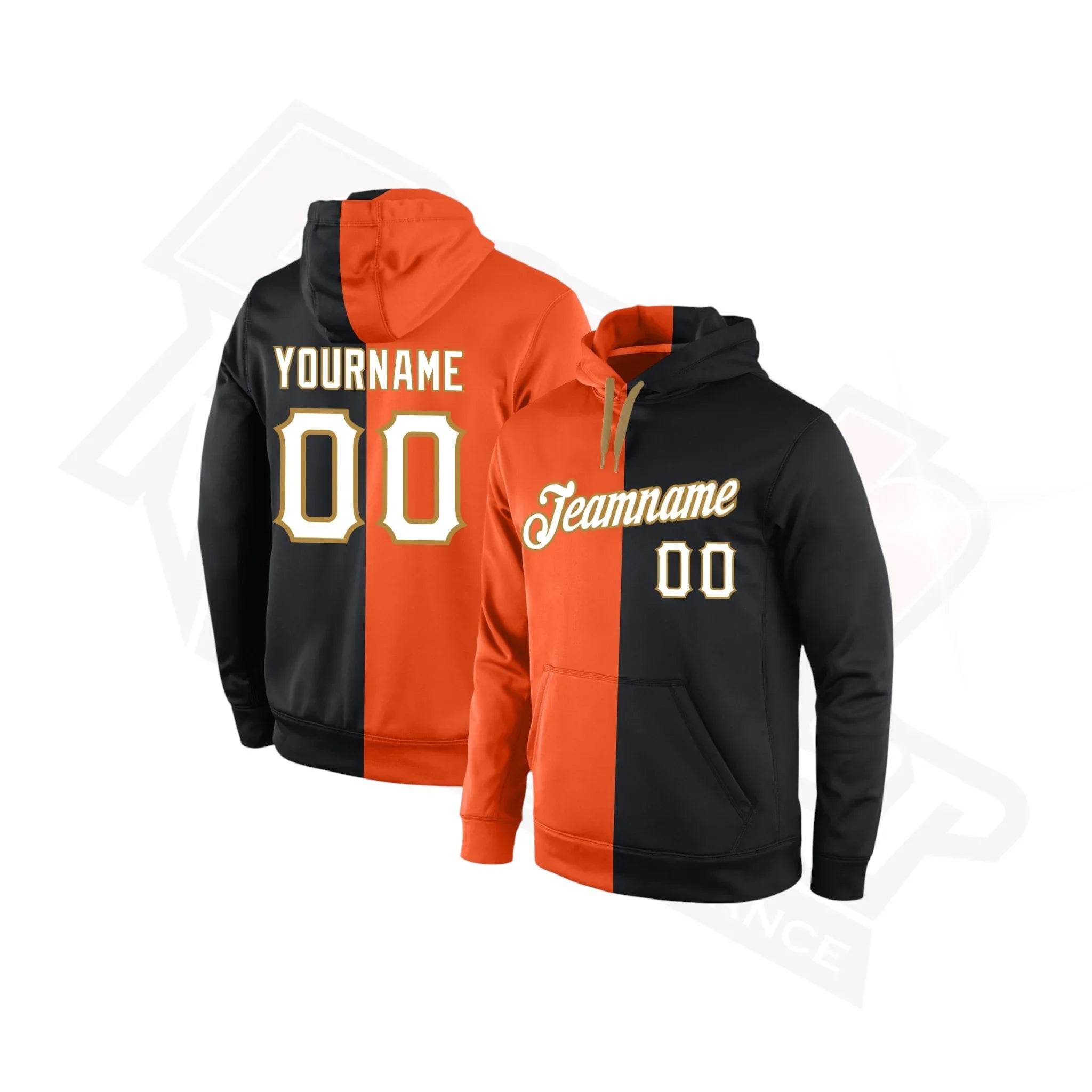 Custom Stitched Orange, White & Black Split Sports Hoodie - Dash Racegear Store