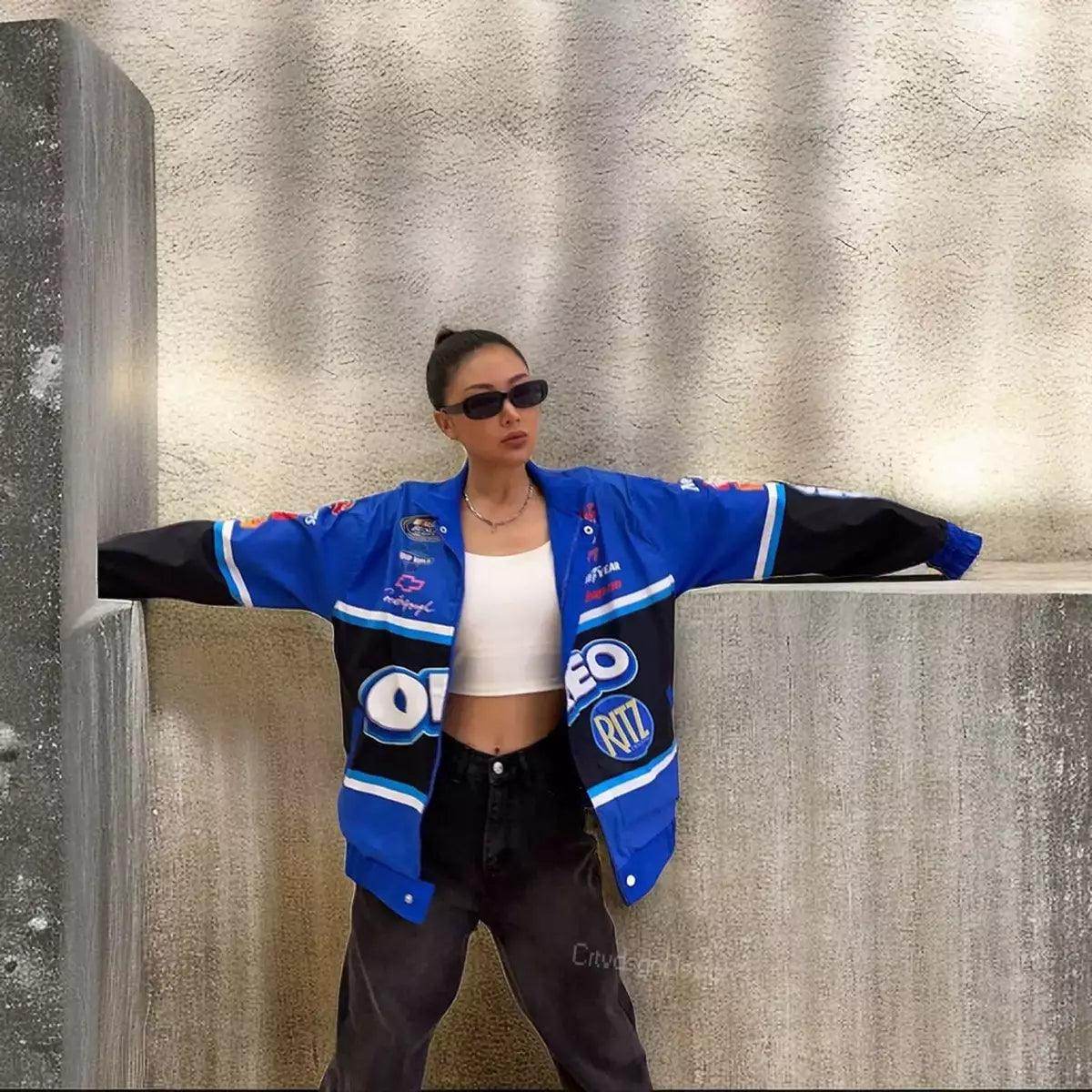 F1 Biker Racing Streetwear Embroidered Bomber Jacket