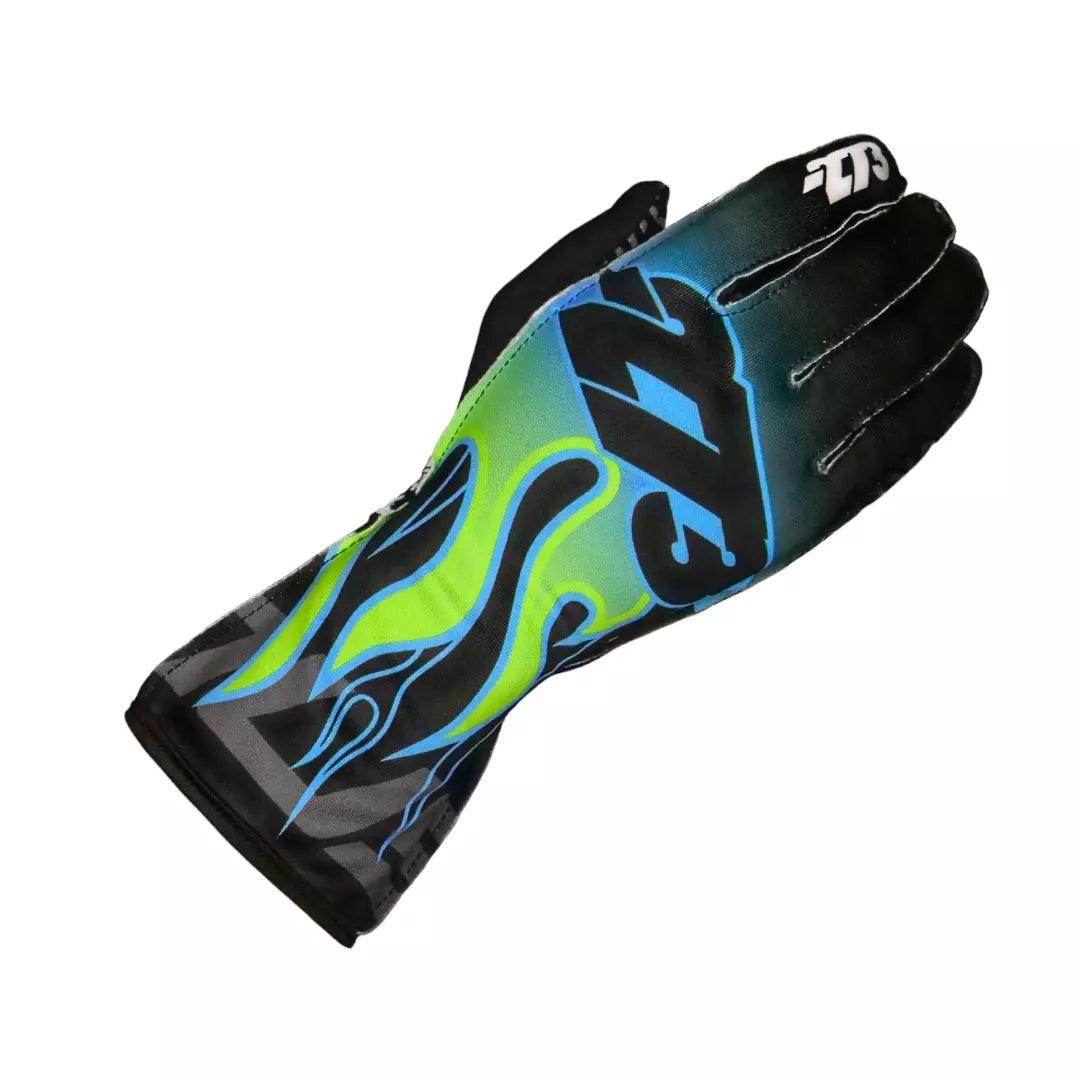 FLAME Black/Cyan/Fluo Green/Yellow Gloves - Dash Racegear Store