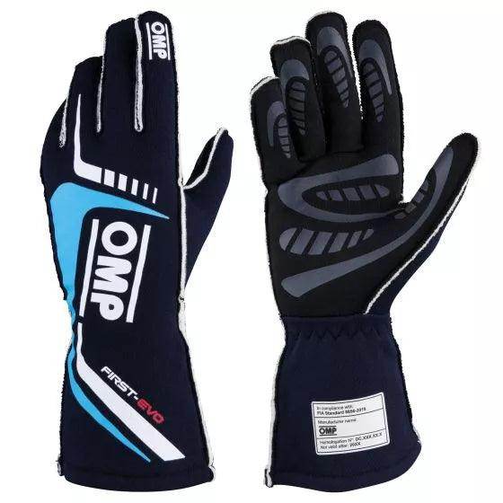 OMP First Evo Race Gloves Navy Blue Cyan