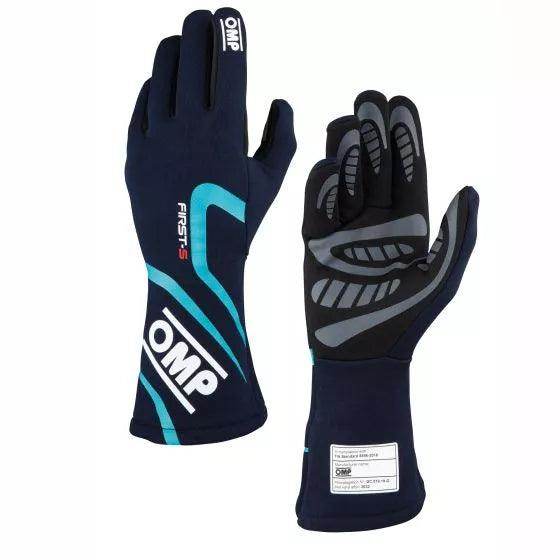 OMP First S Race Gloves Navy blue Light Blue