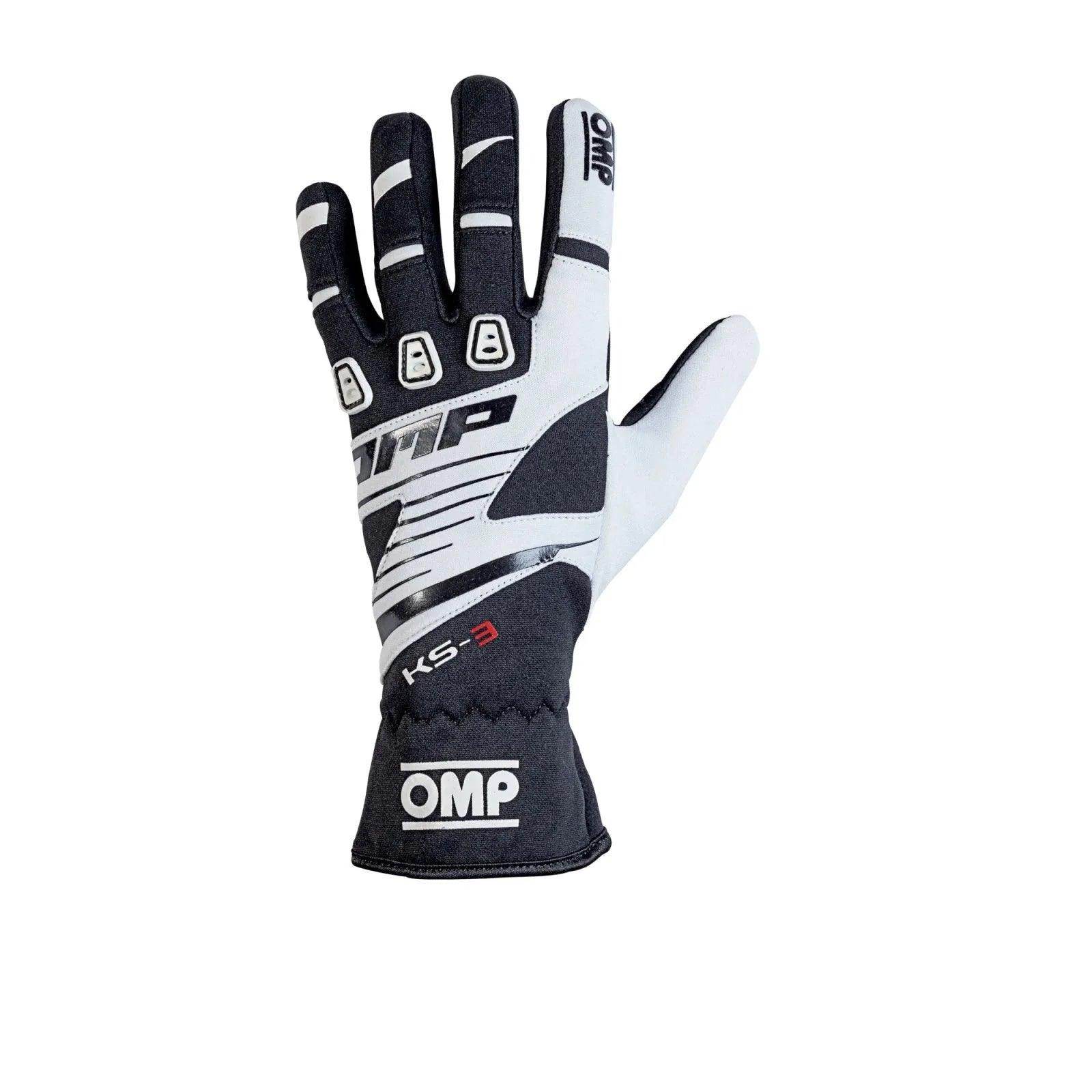 OMP KS-3 Kart Gloves - Adult Sizes WHITE BLACK