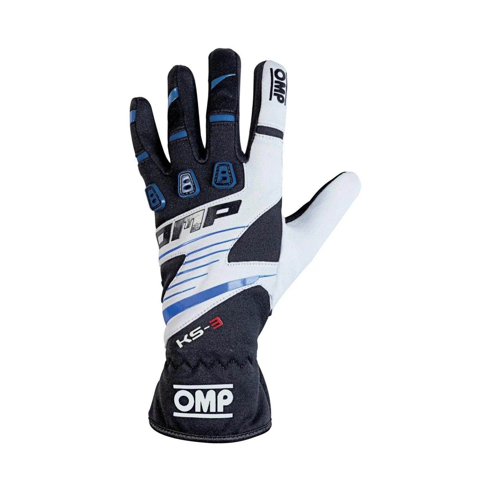 OMP KS-3 Kart Gloves - Adult Sizes BLUE WHITE