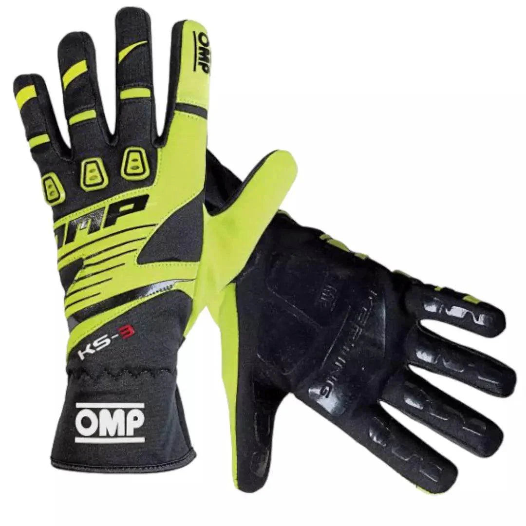 OMP KS-3 Kids Karting Gloves Black Fluro Yellow