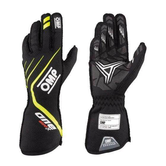 OMP One Evo X Race Gloves Black Fluro Yellow