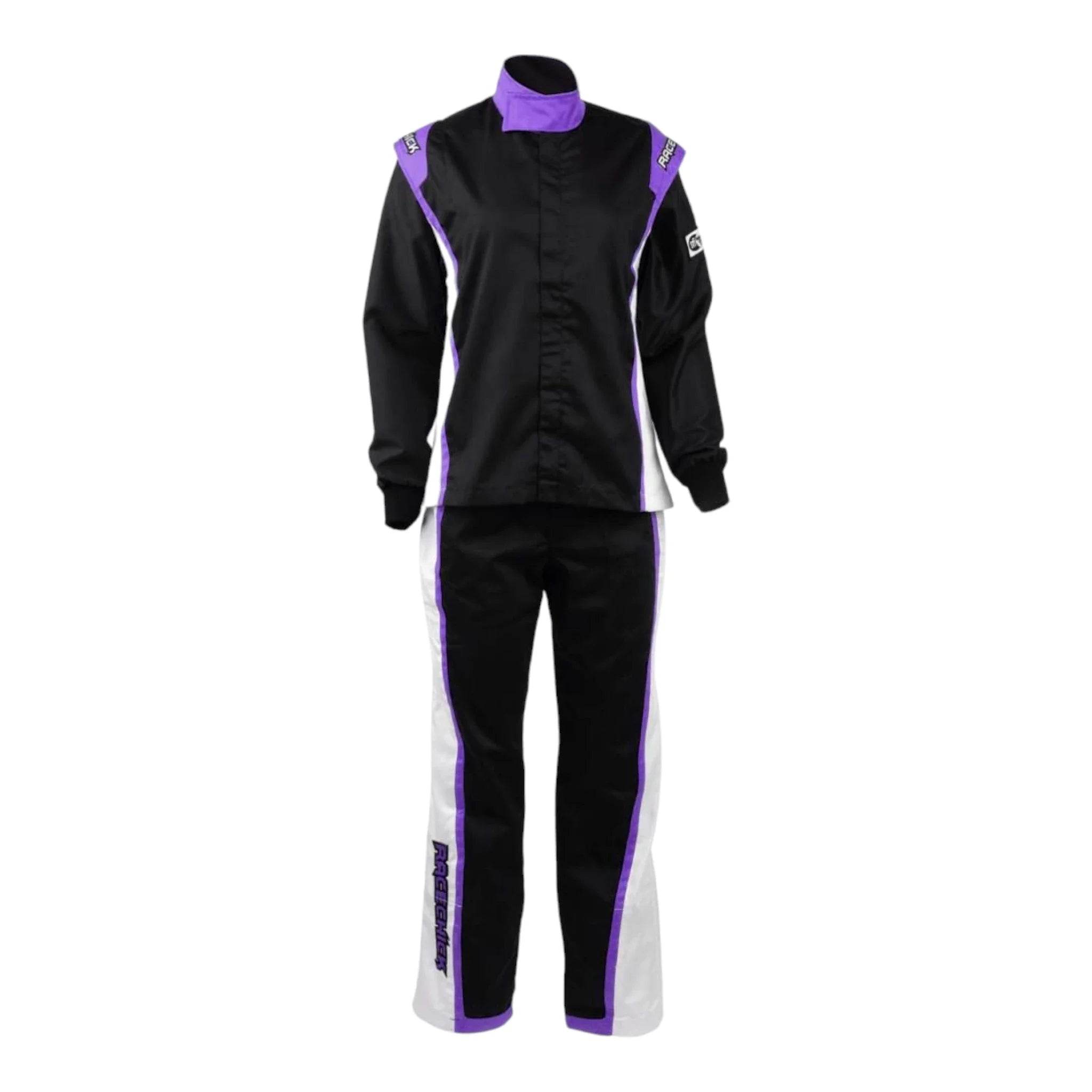 RACECHICK FIERCE TWO-PIECE WOMEN'S AUTO RACING SUIT SFI 3.2A/1 (BLACK/PURPLE) - Dash Racegear Store