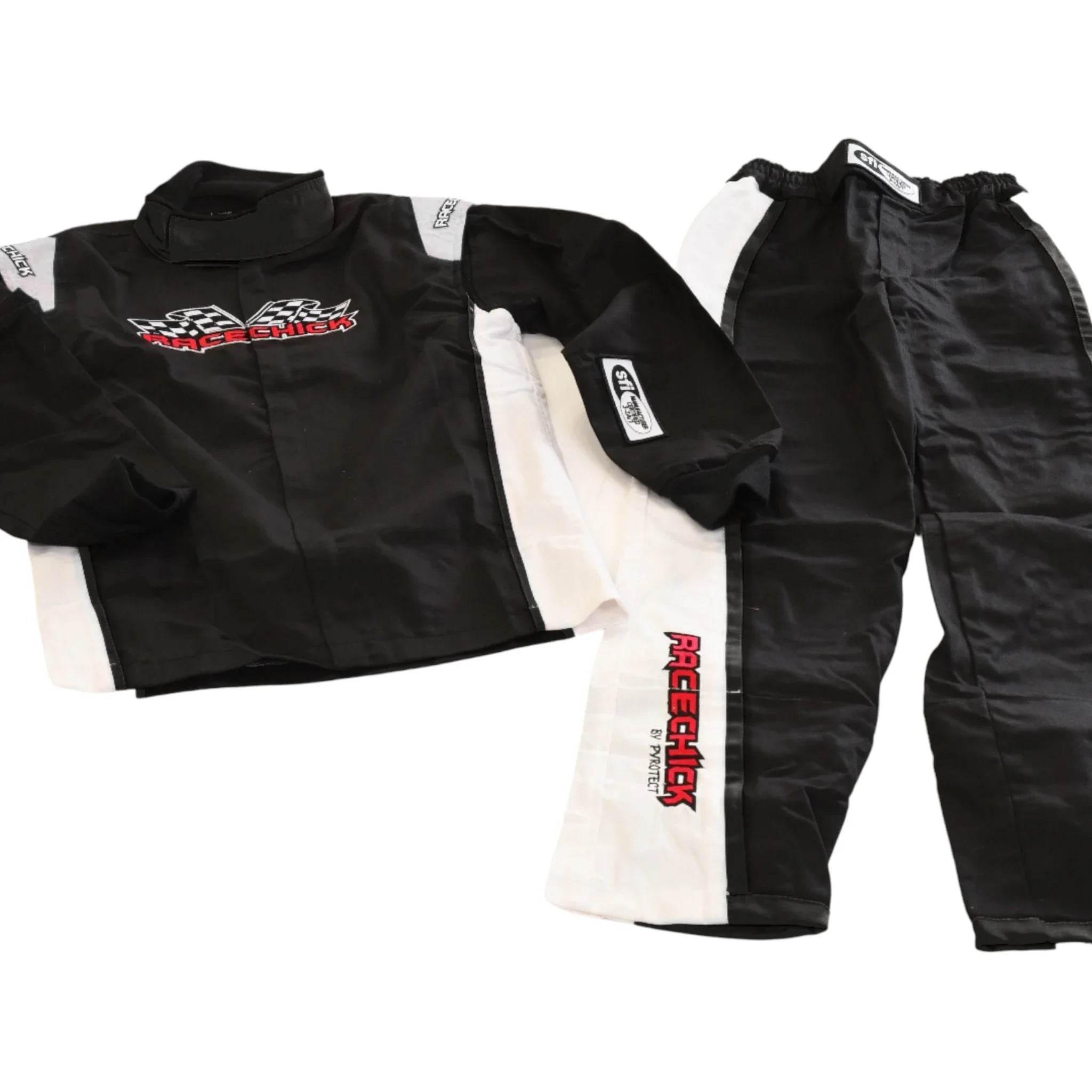 RACECHICK FIERCE TWO-PIECE WOMEN'S AUTO RACING SUIT SFI 3.2A/1 (BLACK/WHITE) - Dash Racegear Store