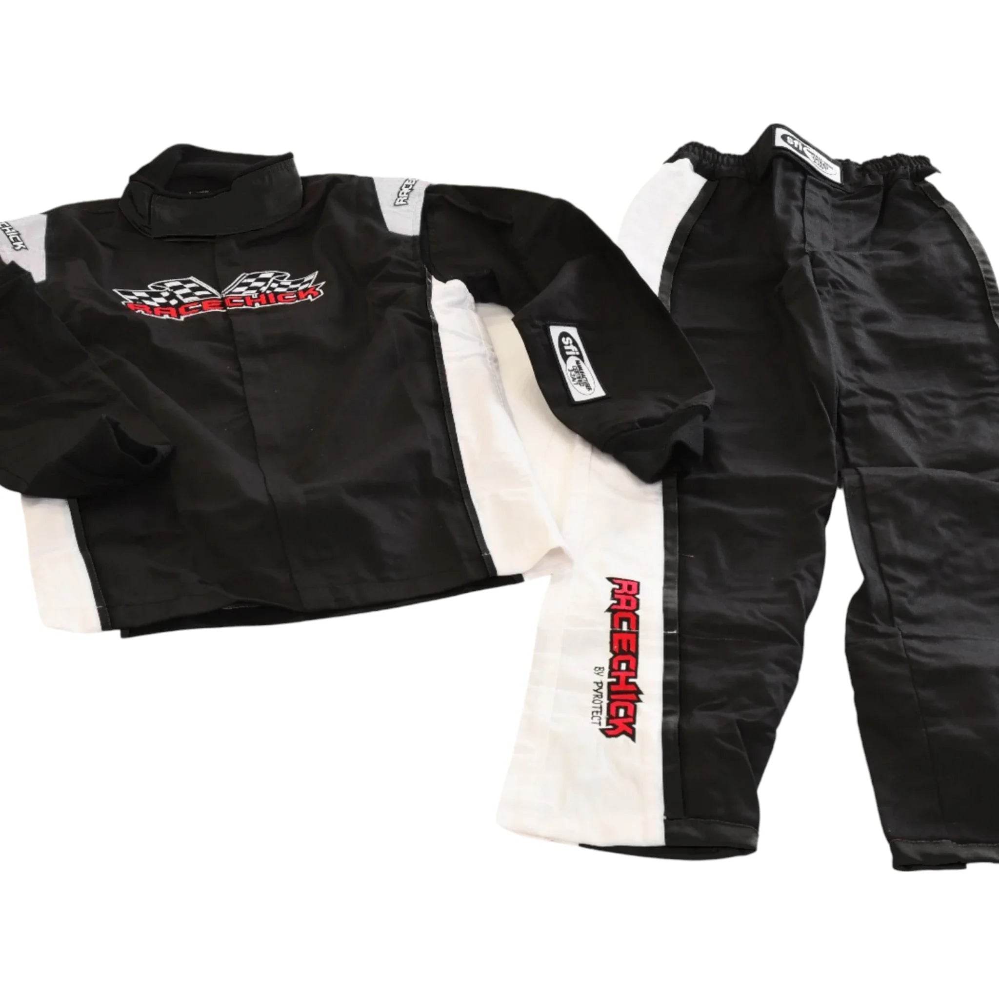 RACECHICK FIERCE TWO-PIECE WOMEN'S AUTO RACING SUIT SFI 3.2A/5 (BLACK/WHITE) - Dash Racegear Store
