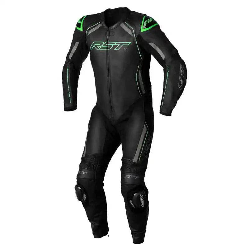 S-1 CE MENS LEATHER SUIT BLACK GREY NEONGREEN