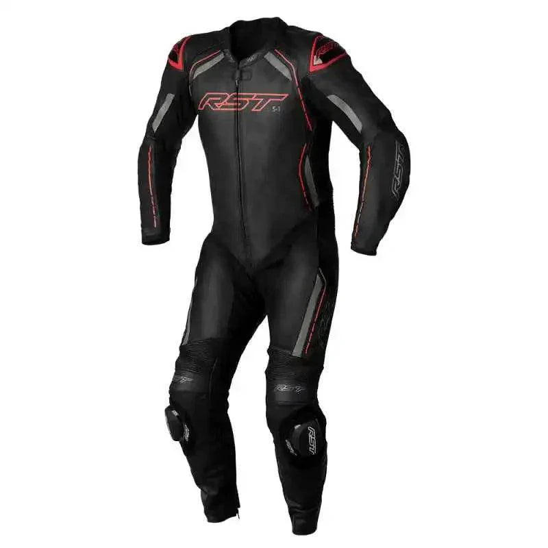 S-1 CE MENS LEATHER SUIT BLACK GREY RED
