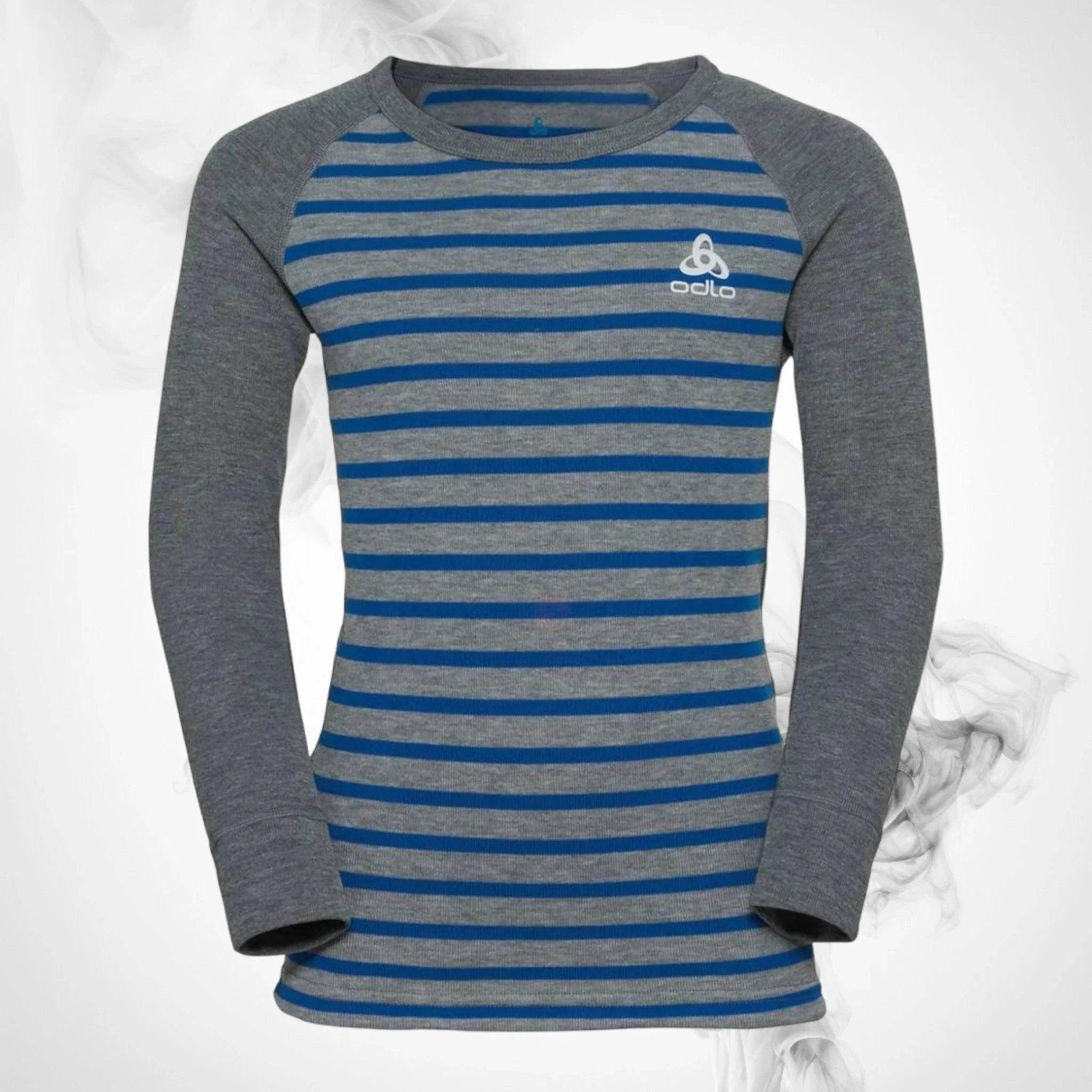 Ski Underwear shirt O Active Warm Eco Kids Stripes BL Top Crew Neck LS Blue Wing Teal/Reef Waters - 2022/23 - Dash Racegear Store