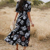 Floral Summer Beach Dress With V Neck Elastic Waist Dresses For Women - Dash Racegear Store